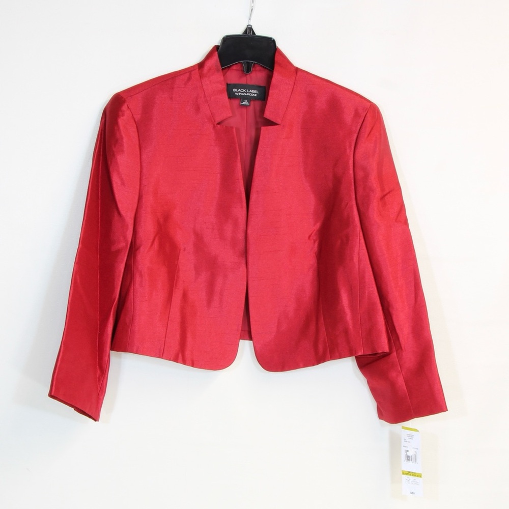 Black Label by Evan Picone Women's Plus Size Red Open Front Crop Blazer